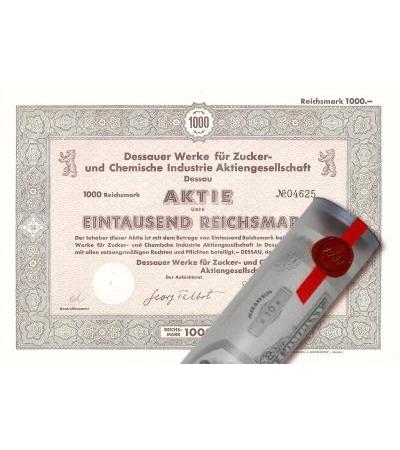 Aktie 1942 Dessauer Werke AG in edler Geschenkrolle