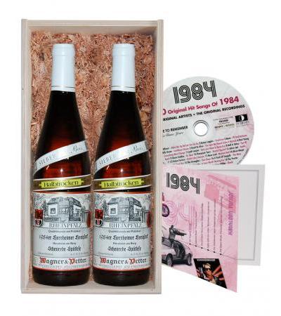 Wein 1984 Geschenkset 2 Flaschen Weißwein inkl CD 1984