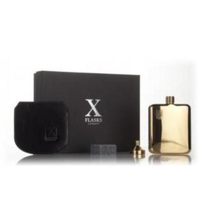 X Flasks - Gold Flask with Black Leather Pouch