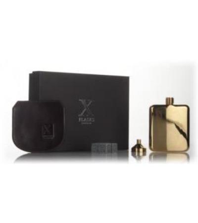 X Flasks - Gold Flask with Brown Leather Pouch