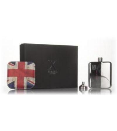 X Flasks - Silver Flask with Union Jack Pouch