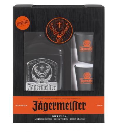 Jägermeister 35% 1L Black Tin + 2 Glasses