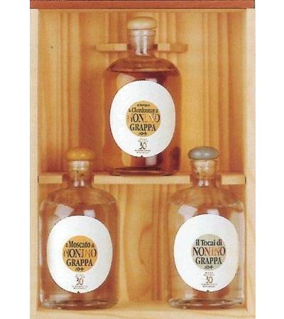 3er Set Nonino Grappe Monovitigno Grappa Lo Chardonnay Barriques, Il Moscato, je 1x0,35l 41%vol