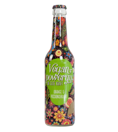 Vegan Powergy - Die gute Kraft - Koffeinhaltiges Orangengetränk mit Apfel und Passionsfrucht