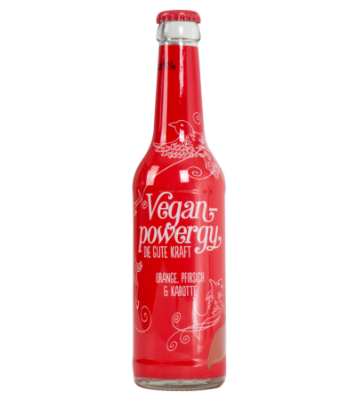 Vegan Powergy - Die gute Kraft - Koffeinhaltiges Orangengetränk mit Karotte und Pfirsichgeschmack