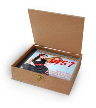 CD 1957 Schlager in Holzkiste mit Banderole und Siegel