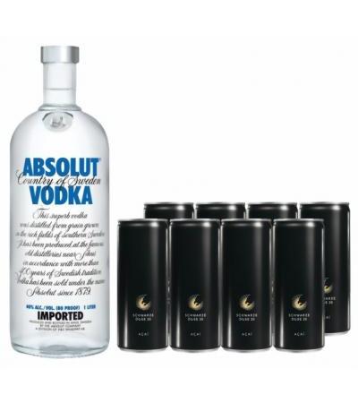 Absolut Vodka 1 l & Schwarze Dose (8 Stk.)