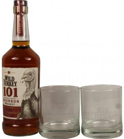 Wild Turkey Bourbon Whiskey 101 0,7l mit 2 Gläsern
