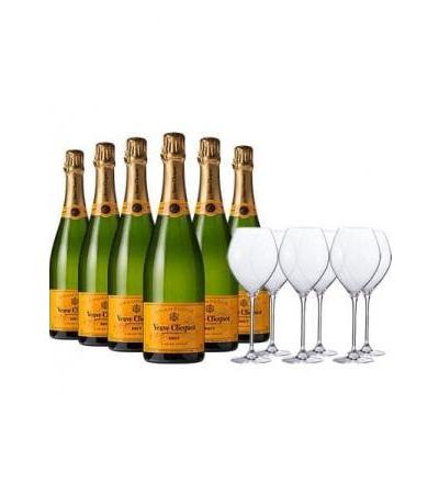 Veuve Clicquot Yellow Label NV - 6 Bottle Pack with 6 Glass Flutes