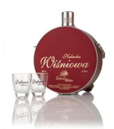 Debowa Nalewka Wisniowa (Cherry Liqueur) Hunter Flask with 2x Glasses